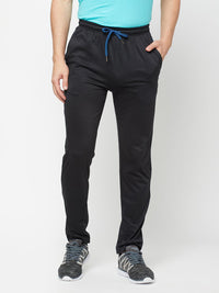 Sporto Men's Plaited Jersey Knit Black & Blue Trackpants