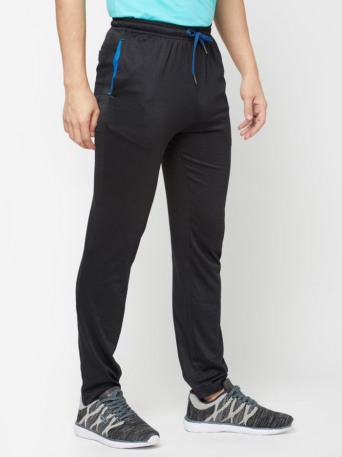 Sporto Men's Plaited Jersey Knit Black & Blue Trackpants