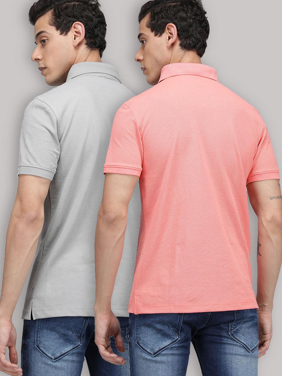 Sporto Men's Polo T-shirt -Pack of 2 [Grey & Pink]