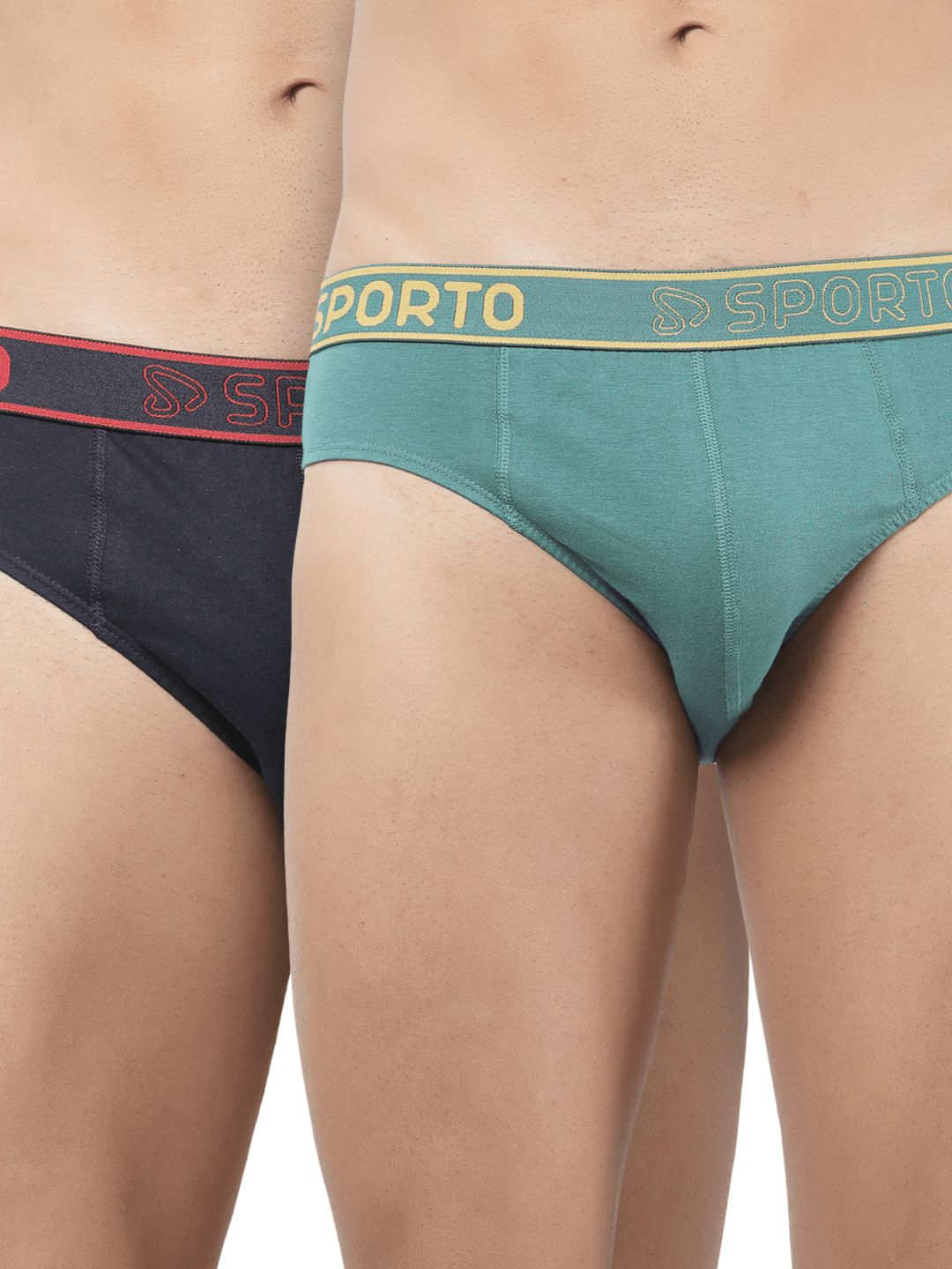 Sporto Men's Solid Cotton Brief (Pack Of 2) Partol Blue + Navy