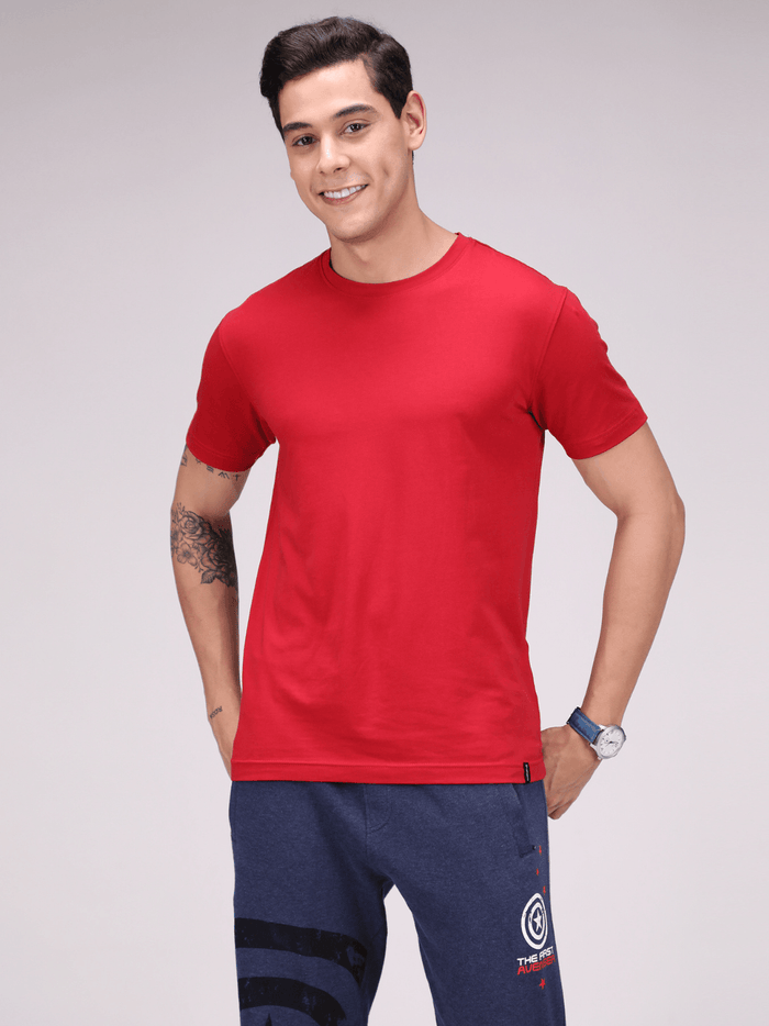 Sporto Men's Solid Fluid Cotton Tee - Chinese Red