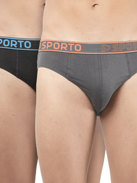 Sporto Men's Solid Cotton Brief (Pack Of 2) Black + Charcoal