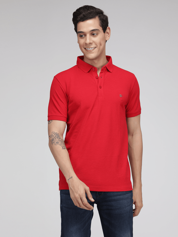 Sporto Men's Solid Polo T-Shirt - Red