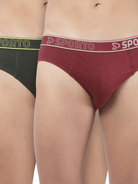 Sporto Men's Cotton Brief (Pack Of 2) - Olive & Maroon