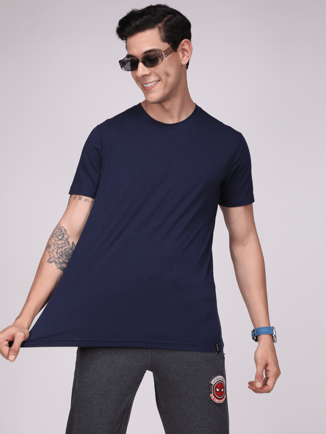 Sporto Men's Solid Fluid Cotton Tee - Dark Denim