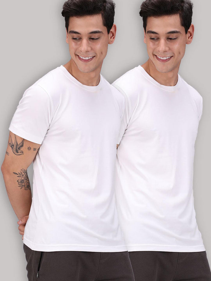 Sporto Men's Round Neck Cotton Rich, Solid Colour T-shirt Pack of 2