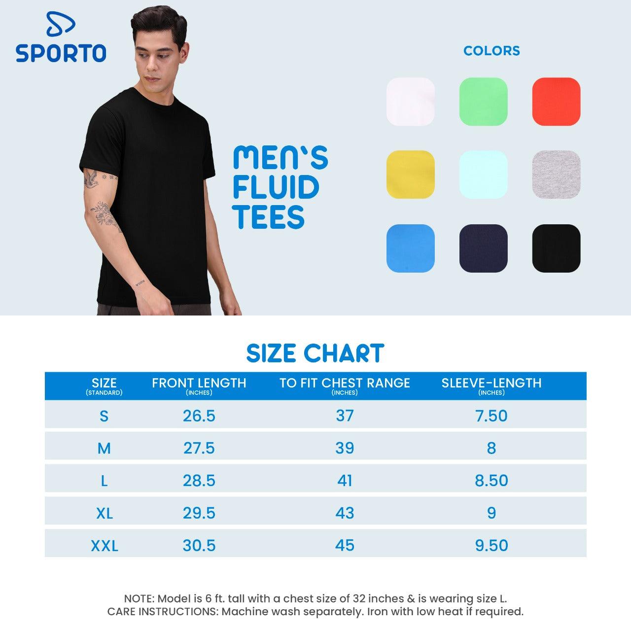 Sporto Men's Round Neck Cotton Rich, Solid Colour T-shirt Pack of 2